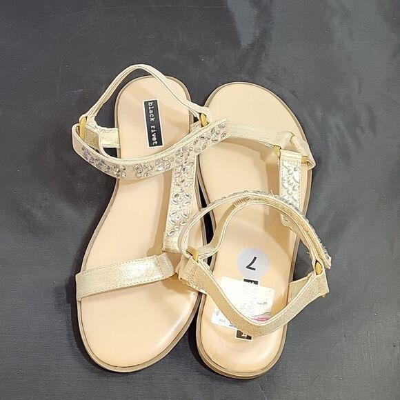 BRAND NEW RIVET VELCRO STRAP JEWEL EMBELLISHMENTS DESIGN DETAILS OPEN TOE SANDAL - Picture 7 of 14